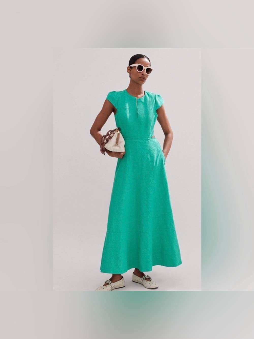 ME+EM Floral Jacquard Cutout Maxi Dress Menthol Green Size 8